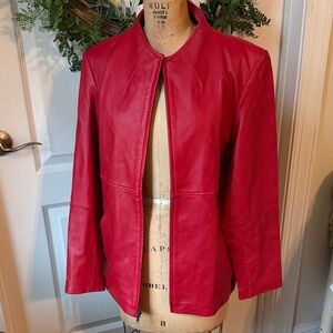 Jessica Holbrook cranberry red leather jacket, size Medium, lined